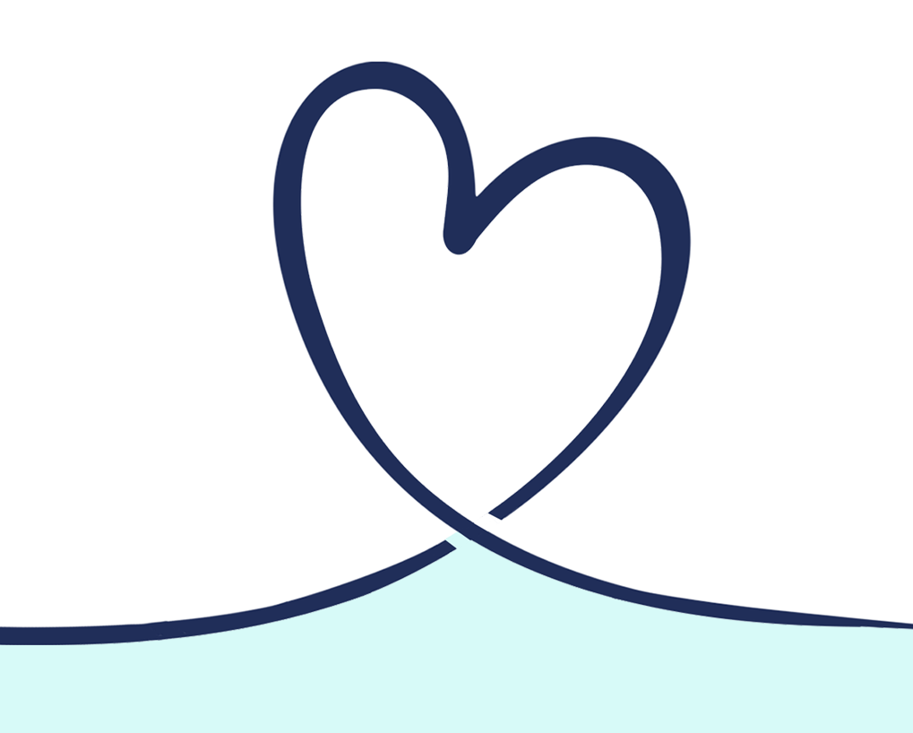 Graphic of a stylized heart shape created from two intersecting, curved lines on a light blue background. The heart features a striped pattern in shades of blue and symbolizes the care provided in pet rehabilitation